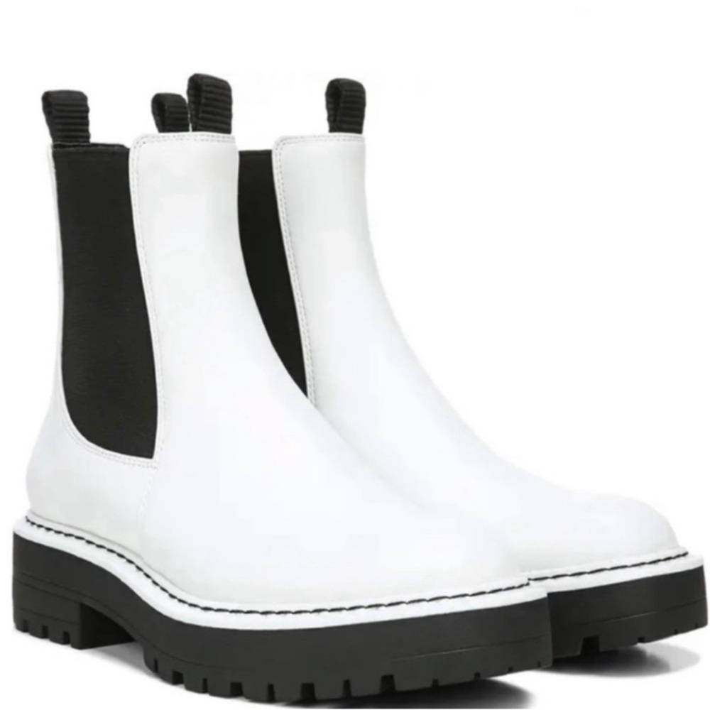 Sam Edelman Laguna White Waterproof Leather Slip on Chelsea Chunky Boot 8.5